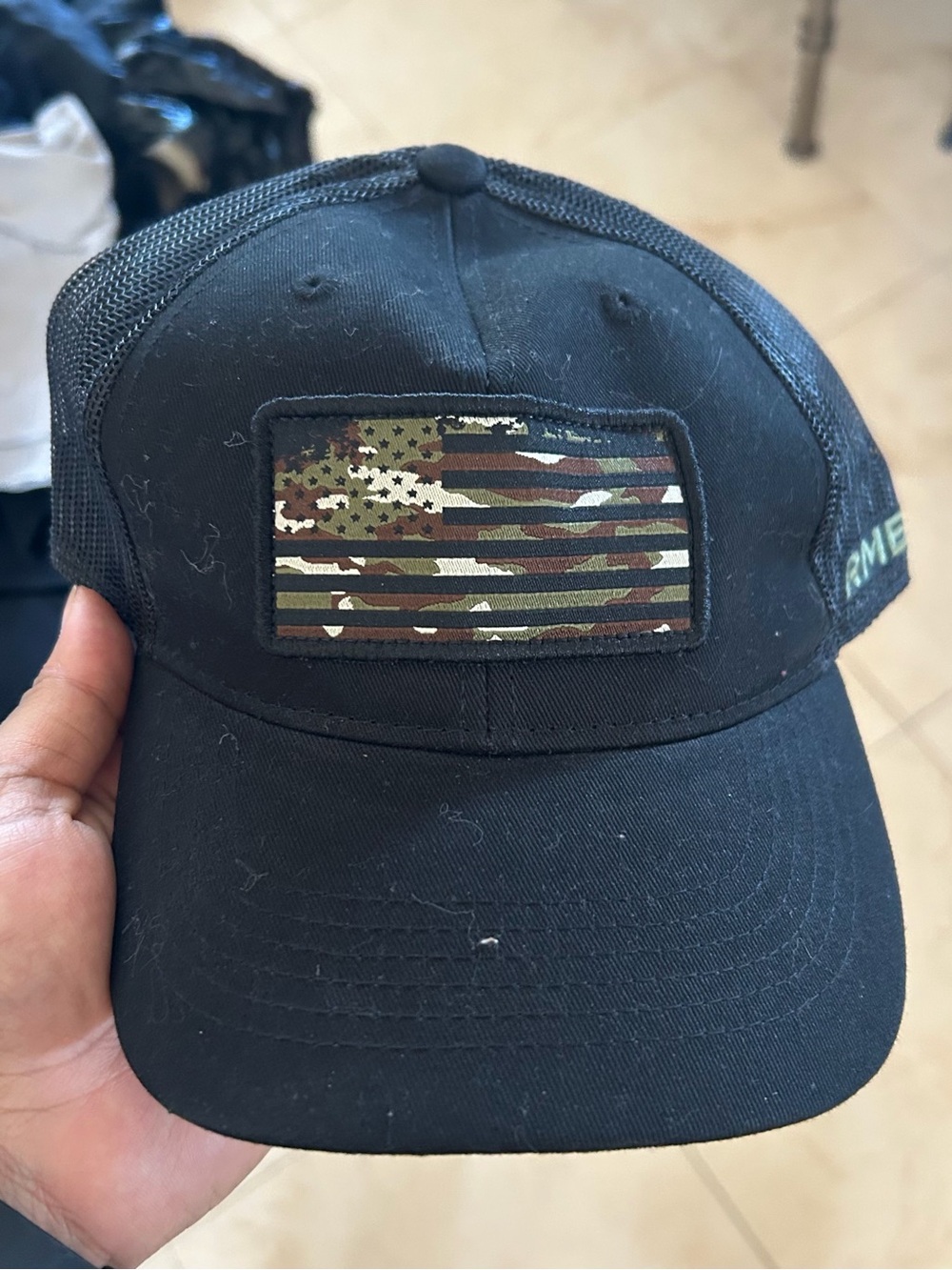 Black hunting rmef Trucker Cap with Camo Flag Patch 88